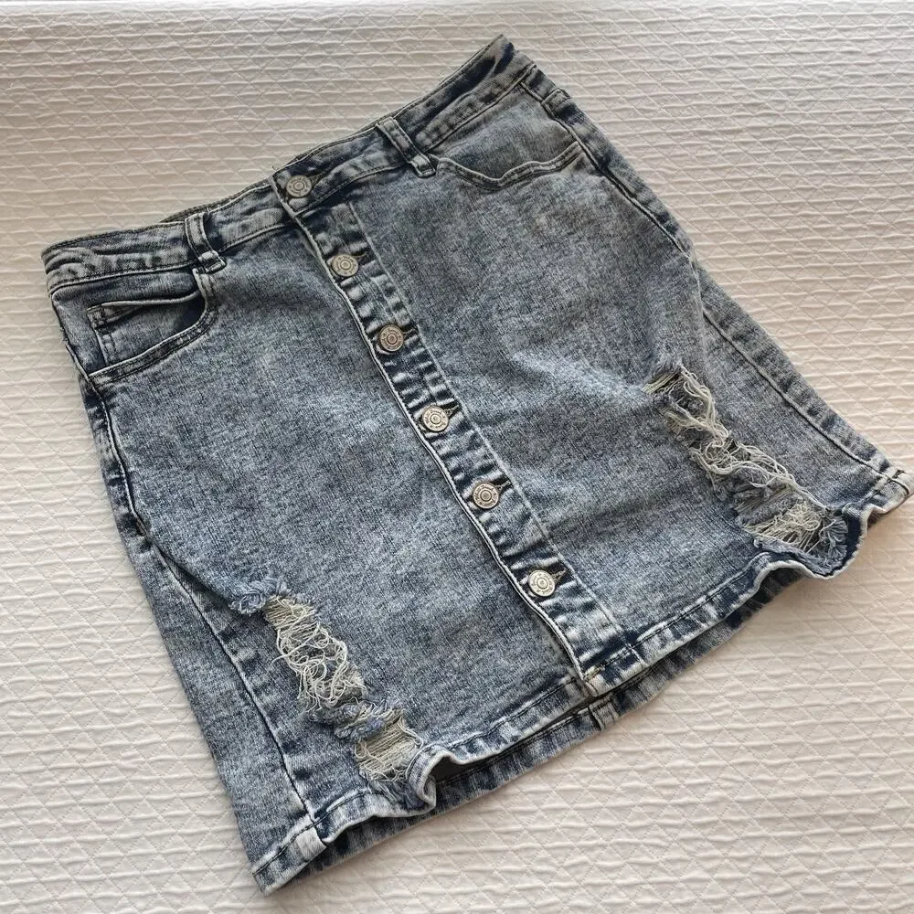 White Birch 90s Style Streetwear Grunge Y2K Mini Skirt Acid Wash Edgy Size Small